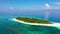 Summer beach landscape. Tropical island view, palm trees with amazing blue sea. Perfect beach scenery, white sand