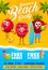 Summer beach party flyer, cartoon berry characters