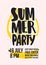 Summer beach party invitation or poster template with lettering handwritten against slice of juicy yellow lemon and