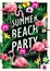 Summer beach party poster design template with palm trees, banner tropical background.