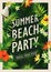 Summer beach party poster design template with palm trees, banner tropical background. Vector illustration.