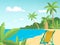 Summer beach. Relax time on the sea with palm trees. Vector clean landscape