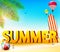 Summer Beach Seashore Background with Palm Tree and Beach Ball