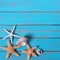 Summer beach seashore background starfish blue wood paint peeling