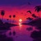 Summer Beach Sunset . Retro sunset illustration. Generative Ai