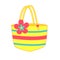 Summer beach tote bag with flower. Vector clip art