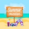 Summer Beach Vacation Colorful Poster Flip Flops Camera Cocktail Sand Tropical Banner