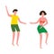 Summer beach vacation couple characters dance flat vector illustration isolated.