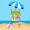 Summer Beach Vacation Sunbed With Umbrella Ball Flip Flops Sand Tropical Travel