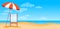 Summer Beach Vacation Sunbed With Umbrella Sand Tropical Banner Copy Space