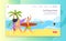 Summer beach vacation, vector illustration. People surfing at sea travel, sport ocean flat banner. Cartoon surf holiday