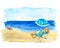 Summer beach vacation. Watercolor background.