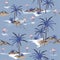 Summer Beautiful seamless island pattern on cool blue background