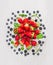 Summer berries: blackberries, blueberries, strawberries , composing on white wooden background, top view