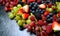 Summer berries food background full frame close up.