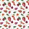 Summer berries and fruits watercolor food seamless pattern. Watercolor strawberry, cherry, redcurrant, raspberry and