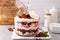 Summer berry trifle with angel food cake in a large bowl