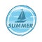 Summer with blue boat, grunge drawn circle label