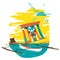 Summer boat surfing beach tropical vinta design vector