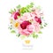 Summer bouquet of hydrangea, burgundy red peony, rose, orchid