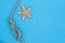 Summer bright background with starfish and rope