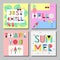 Summer bright memphis style cards set. Design with geometric elements food