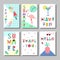 Summer bright memphis style cards set. Design with geometric elements food