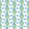 Summer bright pattern with green leaves and blue blueberries. Hand drawn watercolor illustration isolated on white background.