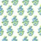 Summer bright pattern with green leaves and blue blueberries. Hand drawn watercolor illustration isolated on white background.