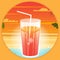 Summer bright poster with a drink at the beach background.