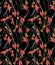 Summer bright seamless pattern of exotic flowers and leaves. Modern style design for fashion ,fabric and all prints on black backg