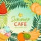 Summer cafe banner vector illustration. Always healthy food poster. Juicy, organic, fresh fruit such as watermelon