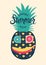 Summer calligraphic retro poster design. Funny character made of fruits. Vector illustration.