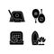 Summer camp activities black glyph icons set on white space