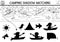 Summer camp black and white shadow matching activity with cute children on boats. Road trip outline puzzle with kayaking kids.