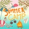 Summer camp card. Camping and travel. Vector cartoon illustration