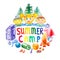 Summer camp frame of illustrations on the scout theme.