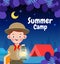 Summer camp kids wear scout honor uniform banner template background education for advertising brochure poster, happy children