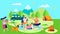 Summer Camp and Picnic in Forest Cartoon Banner