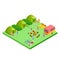 Summer camping isometric with van and tents vector location