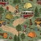 Summer camping vintage seamless pattern