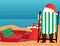 Summer christmas background. Santa claus in the beach