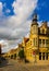 Summer cityscape of Diksmuide overlooking typical Flemish townhouses, Belgium