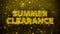 Summer Clearance Text on Golden Glitter Shine Particles Animation.