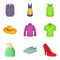 Summer clothes icon set, cartoon style