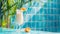 Summer Cocktail on Vibrant Blue Tiled Bar