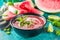 Summer cold watermelon gazpacho soup