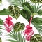 Summer colorful background. Seamless pattern with tropical  Medinilla flowers. Fashionable illustration