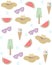 Summer colorful Pattern. Hat, Glasses, watermelon Vector