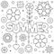 Summer. Coloring page. Vector illustration. Sun, clouds, flowers.
